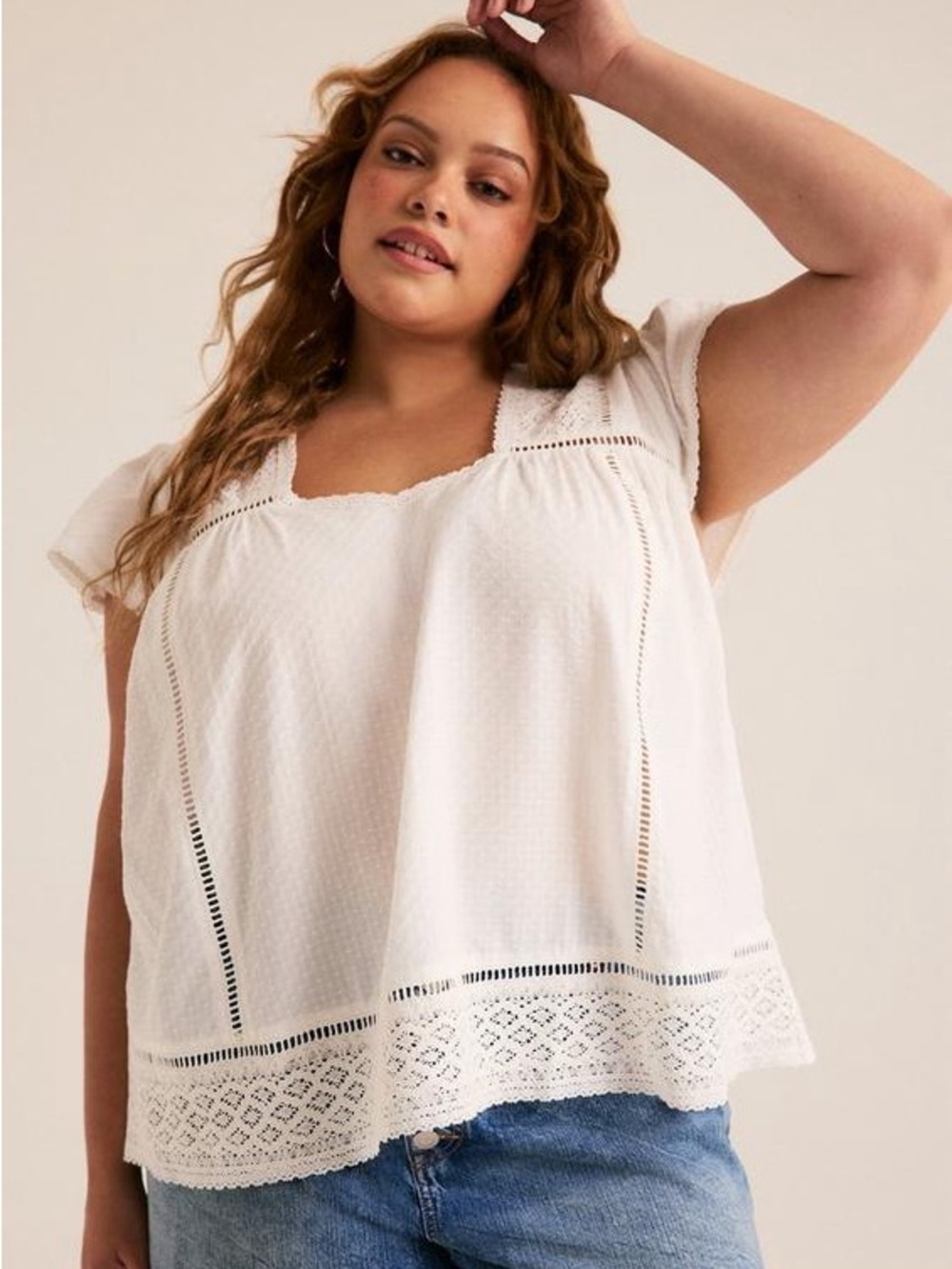NWT 2X Torrid Festi Lace Inset Flutter Sleeve Top